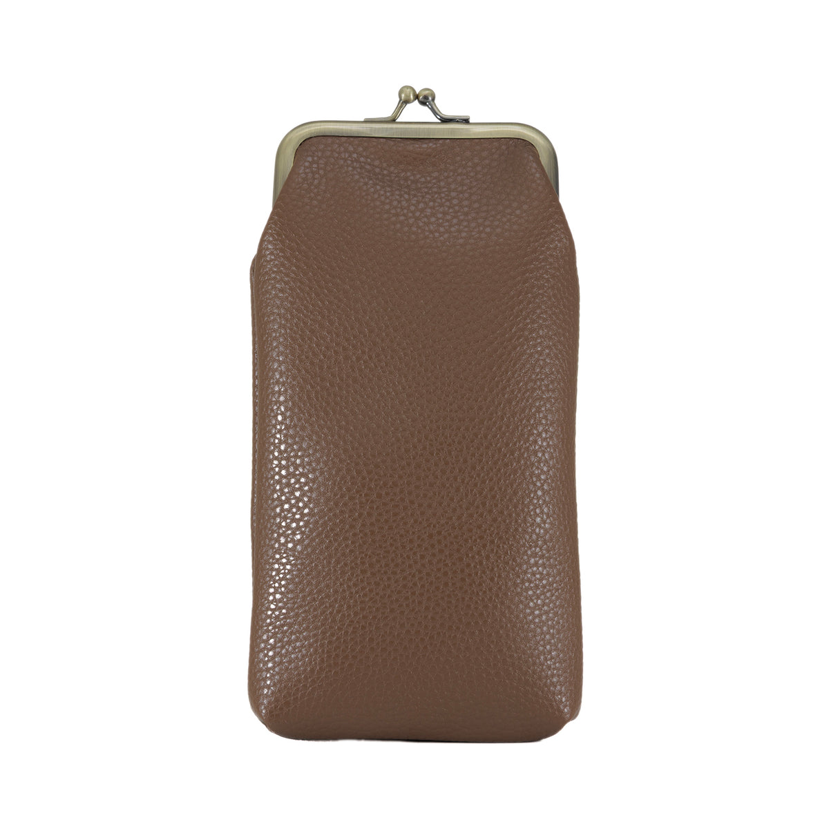 Evolution Eyes Travel Double Pocket Kisslock Case Taupe Vegan Pebbled Leather